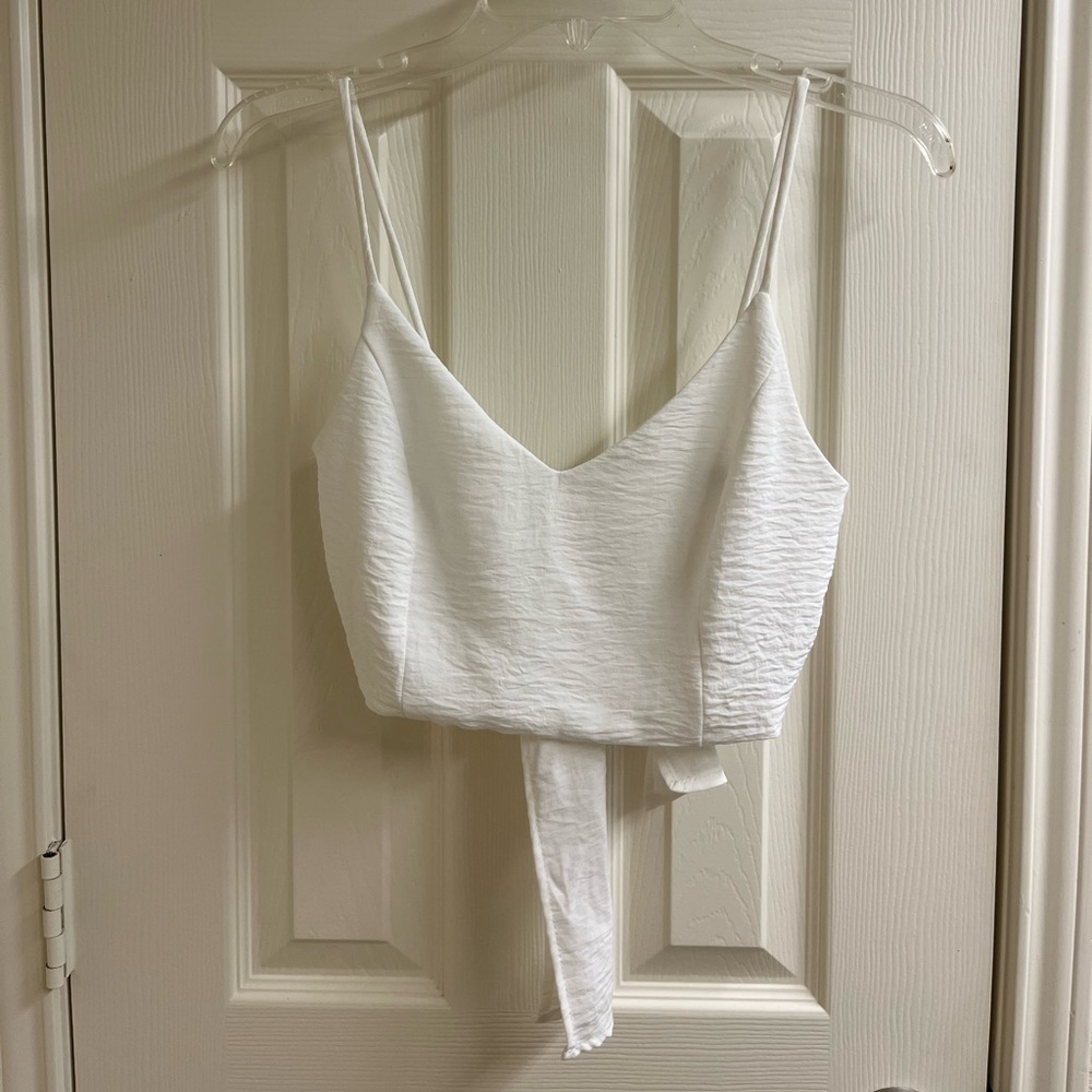 Blue blush white basic minimalist bow tie tank crop top